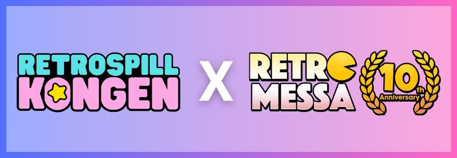 Bilde består av retrospillkongenlogo og retromessa logo.