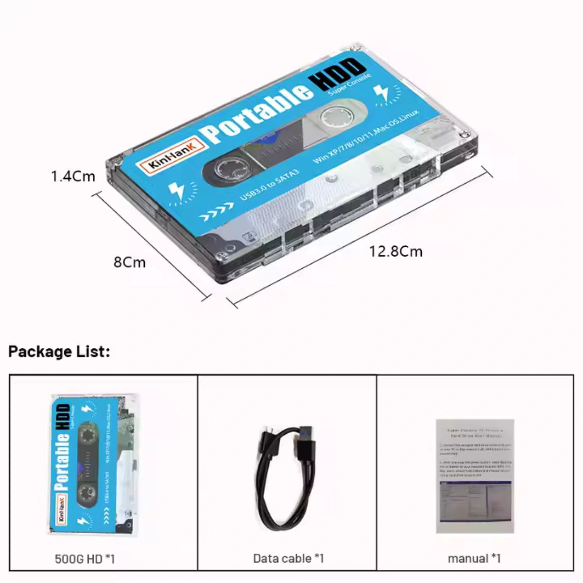 Kinhank 500GB Gaming Harddisk - 55,000+ Retro Spill Inkludert - Retrospillkongen