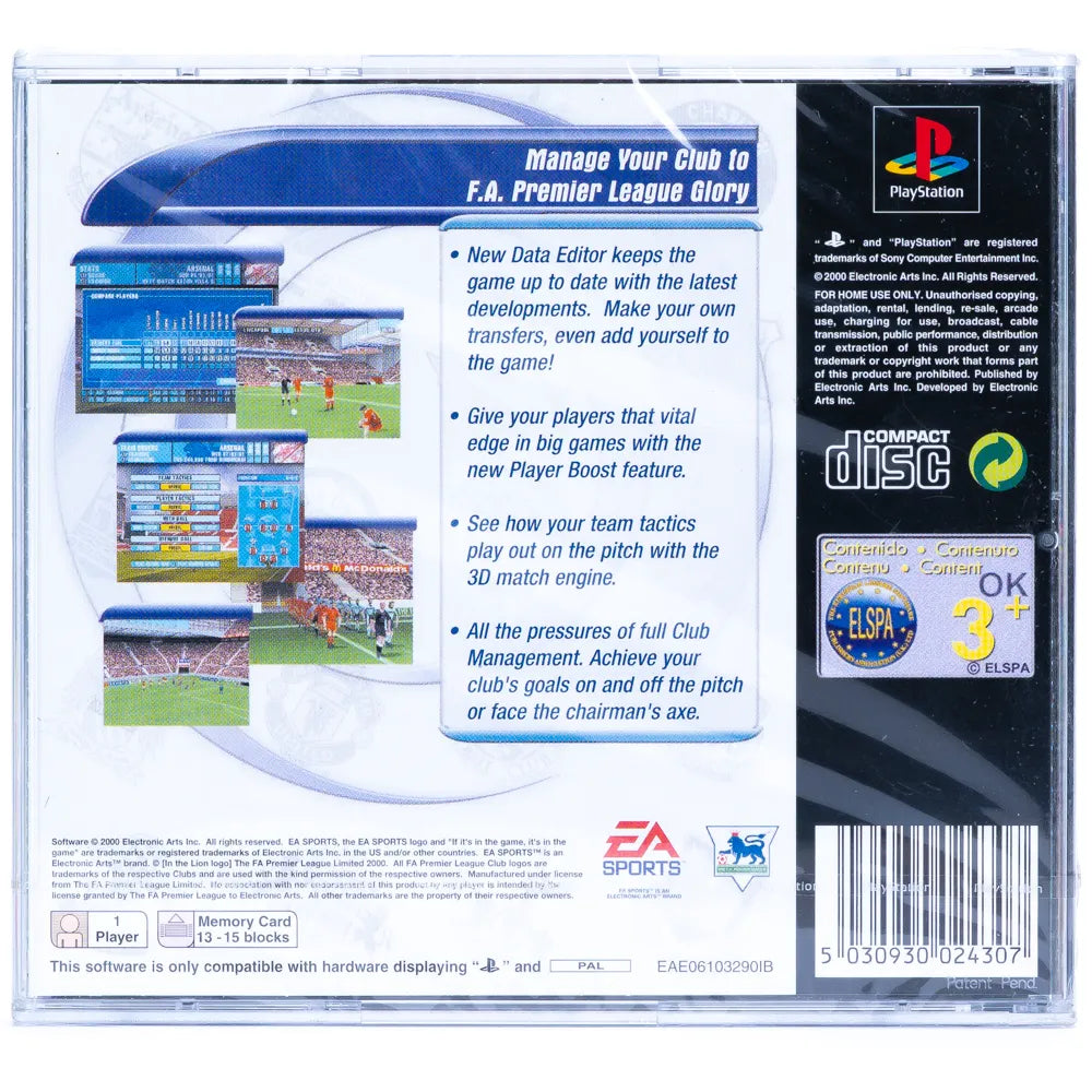 Football Manager 2001 The FA Premier League - PS1 Spill (Forseglet) - Retrospillkongen
