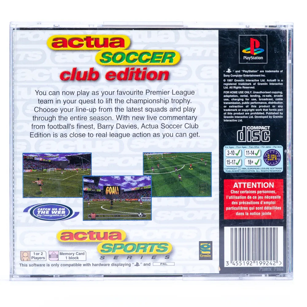 Actua Soccer Club Edition - PS1 spill - Retrospillkongen