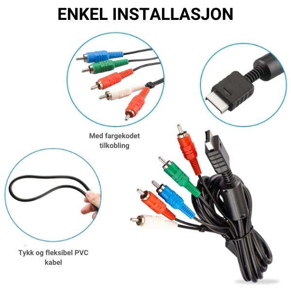 Komponent kabel for Sony PS2 og PS3 - Retrospillkongen