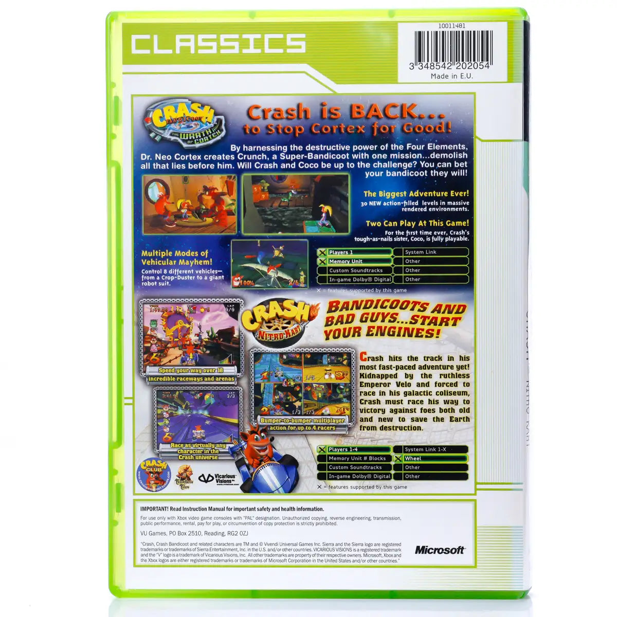 Crash Bandicoot: The Wrath of Cortex and Crash Nitro Kart Double Pack - Xbox spill - Retrospillkongen