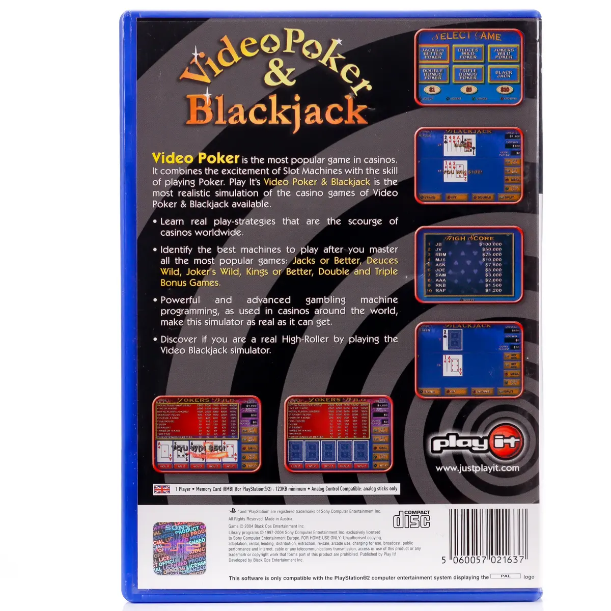 Video Poker & Blackjack - PS2 spill - Retrospillkongen