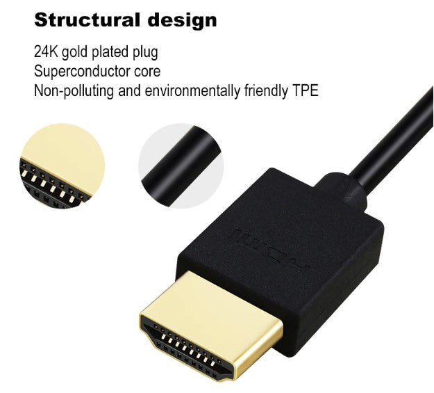 Høykvalitets HDMI-kabel med 100% ren kobber, gulektplatekontakter og 3D-støtte - Retrospillkongen