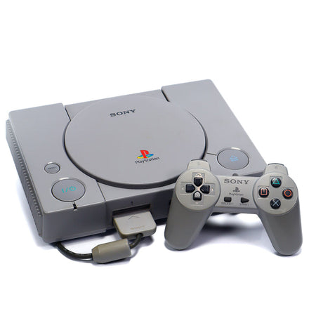 Bilde av en Sony PS1 konsoll og kontroll