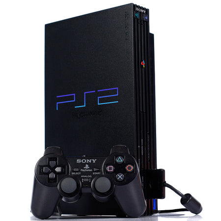 Bilde av en PS2 konsoll sammen med en ps2 kontroll