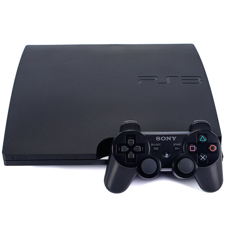 Bilde av en PS3 konsoll med en PS3 kontroll