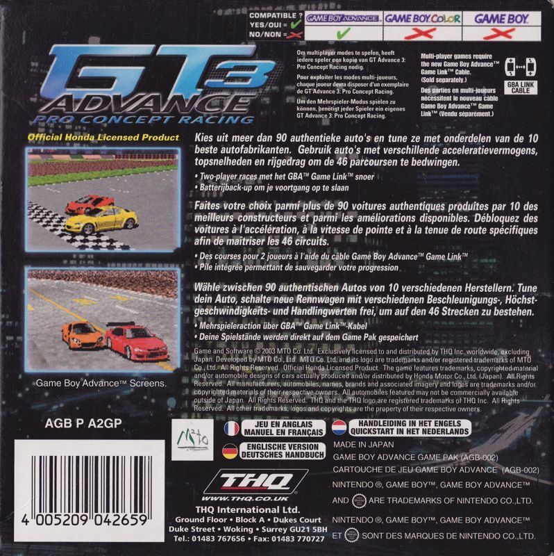 GT Advance 3: Pro Concept Racing - GBA spill - Retrospillkongen
