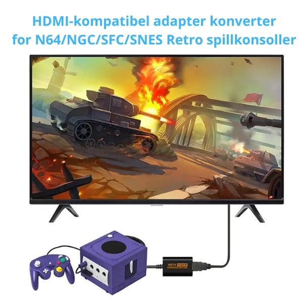 1080P HDMI Retro Spillkonsoll-Adapter Omformer Upscaler for NGC/N64/SNES/SFC - Retrospillkongen