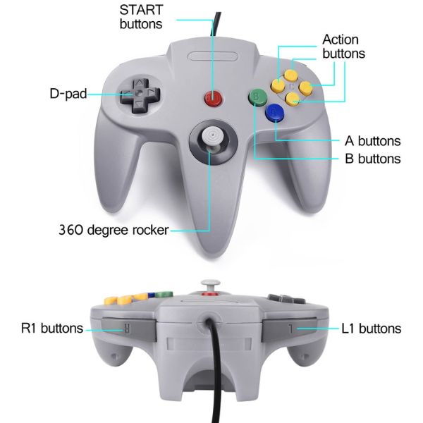 N64-kontroller med USB-kabel for PC, MAC, Linux, Raspberry Pi 3 og Sega Genesis - Retrospillkongen