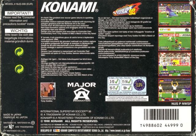 International Superstar Soccer '98 - N64 spill - Retrospillkongen