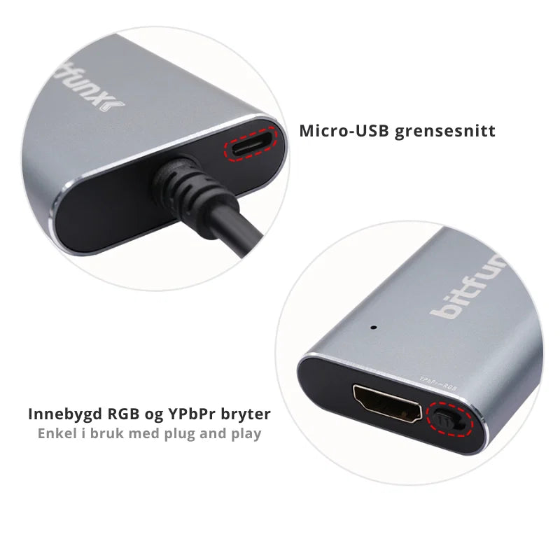 Bitfunx HDMI Omformer UpScaler for PS1 & PS2 - Retrospillkongen