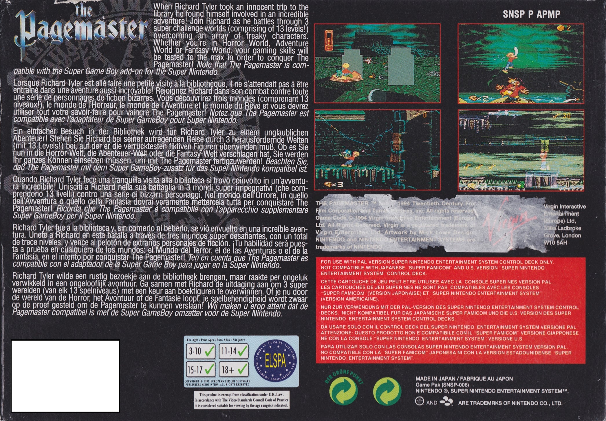 The Pagemaster - SNES spill - Retrospillkongen