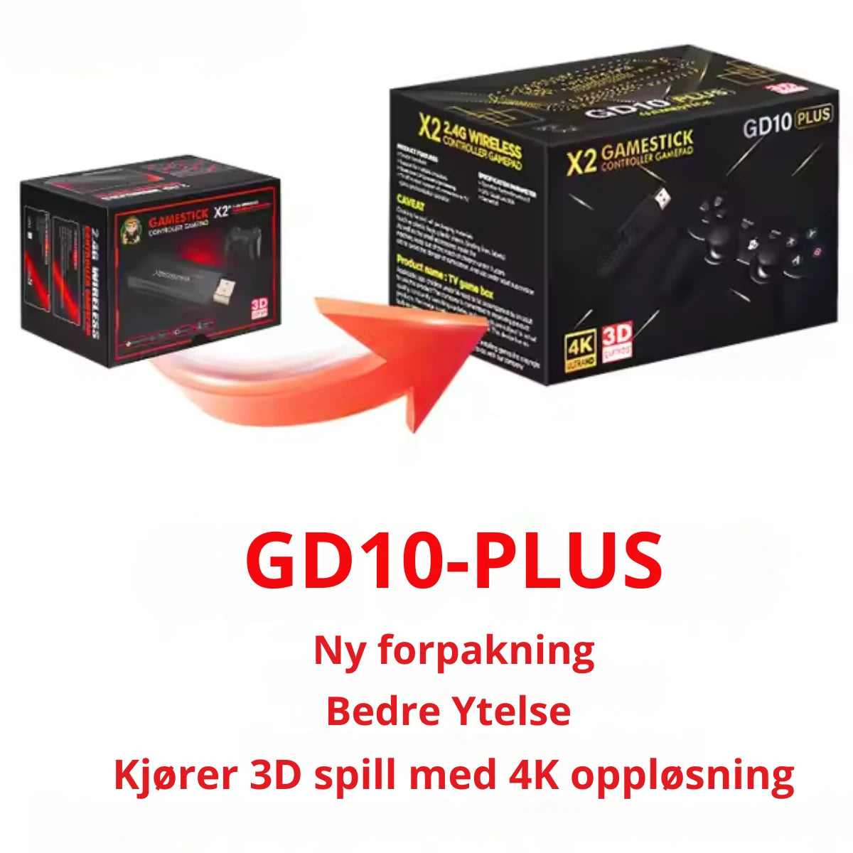 X2 Game Stick GD10-PLUS 4K Retro Spillkonsoll - 30,000+ Spill Inkludert - Retrospillkongen