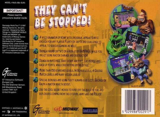 Rampage World Tour - N64 spill - Retrospillkongen
