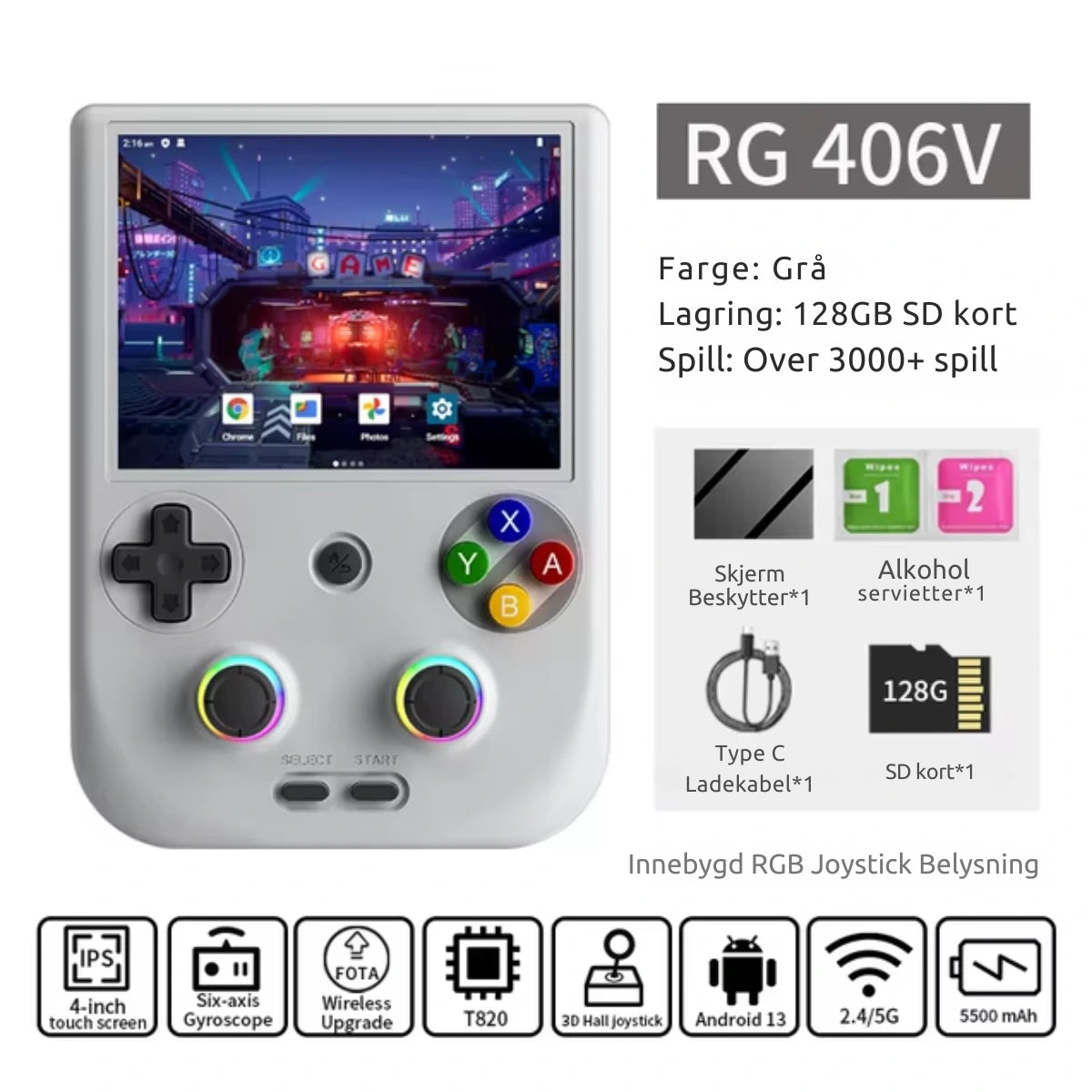 Anbernic RG406V: 3000+ Spill, 128GB, IPS-Skjerm - Retrospillkongen