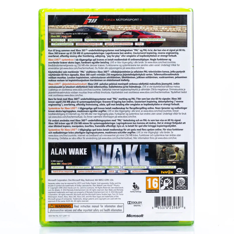 Forza Motorsport 3 & Alan Wake - Bundle Copy - Xbox 360 spill (Forseglet)