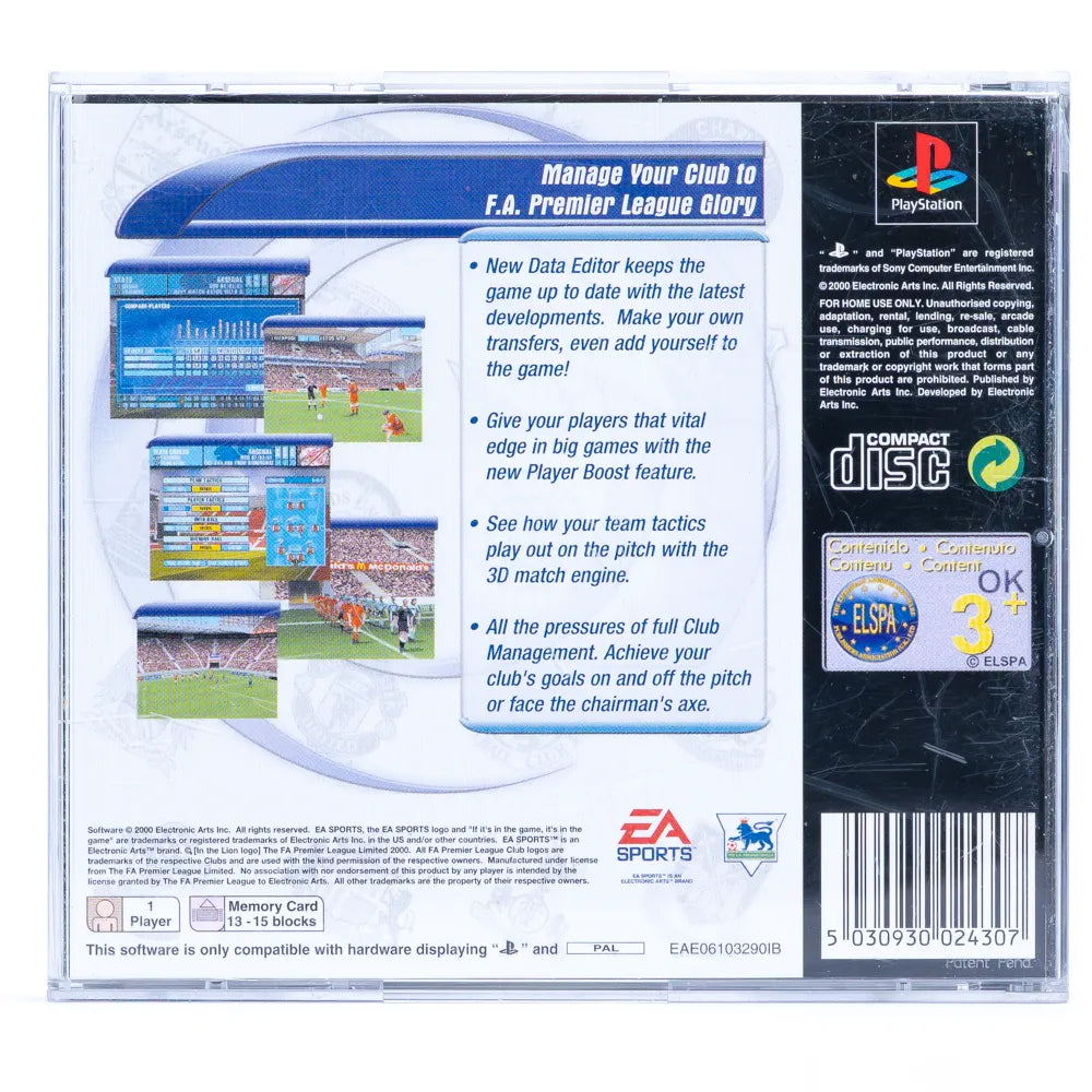 Football Manager 2001 The FA Premier League - PS1 Spill - Retrospillkongen