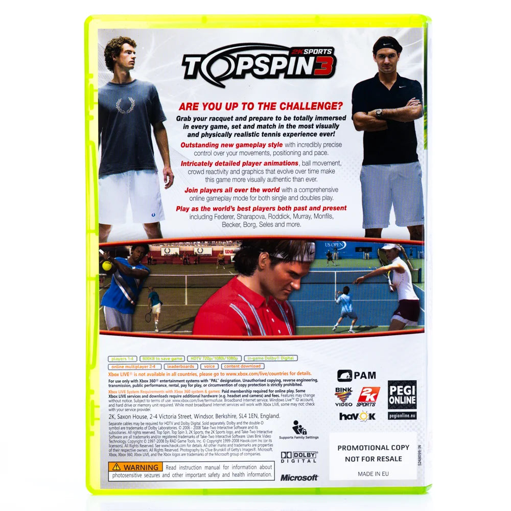 Top Spin 3 - Xbox 360 spill - Retrospillkongen