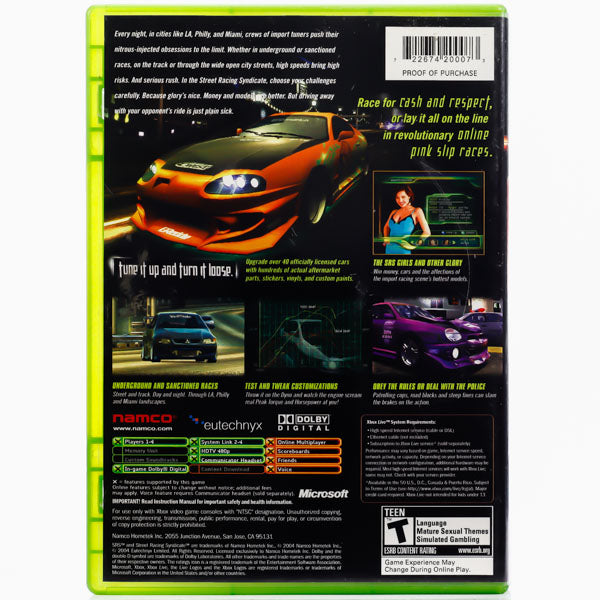 Renovert SRS: Street Racing Syndicate - Xbox Original-spill (USA) - Retrospillkongen