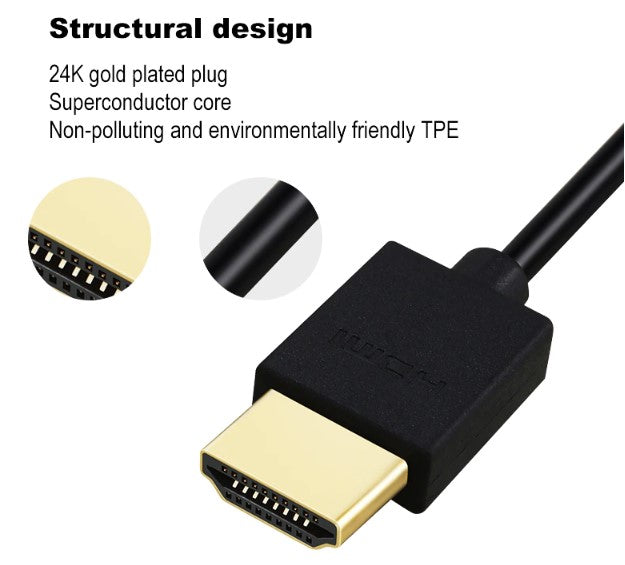 Høykvalitets HDMI-kabel med 100% ren kobber, gulektplatekontakter og 3D-støtte - Retrospillkongen